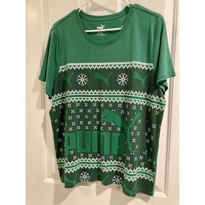 NEW Puma Women’s Christmas ‘Ugly Sweater’ Tee T-shirt Green Size XL